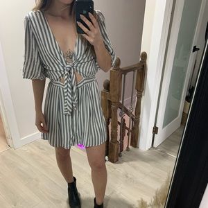 COPY - Pinstripe Front tie Mini Dress *FITS SMALL*